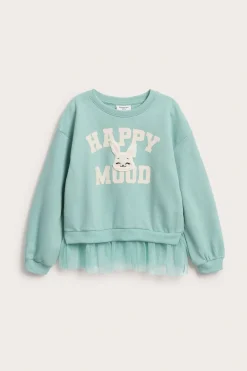 Bluza z siateczkową falbaną i motywem królika