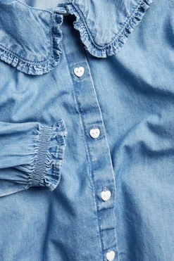 Bluzka z kołnierzem z falbanami, z bawełnianego denimu