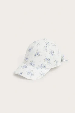 Czapka z daszkiem, w drobne kwiaty, z kokardą
