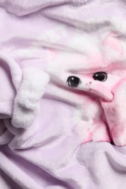 Długa bluza z polaru, z kapturem i nadrukowanym kotem