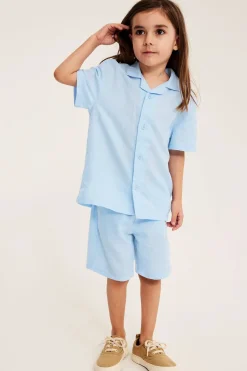 Koszula z krótkimi rękawami, z mieszanki lnu, z kołnierzykiem resortowym