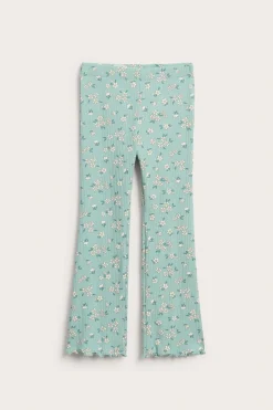 Legginsy dzwony w kwiaty, z dzianiny bawełnianej