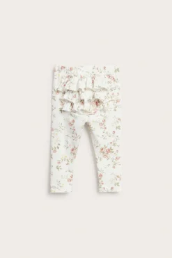 Legginsy w kwiaty, z falbanami