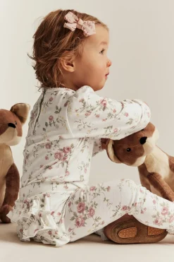 Legginsy w kwiaty, z falbanami