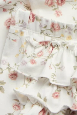 Legginsy w kwiaty, z falbanami