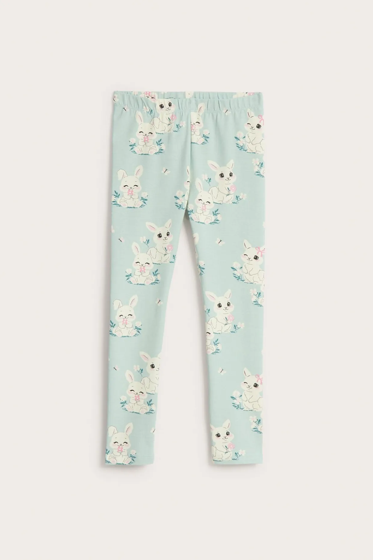 Legginsy z bawełnianej dzianiny, w króliki