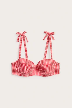 Stanik balkonetka od bikini, w kratkę, z wiązaniem