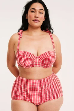Stanik balkonetka od bikini, w kratkę, z wiązaniem