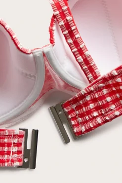 Stanik balkonetka od bikini, w kratkę, z wiązaniem
