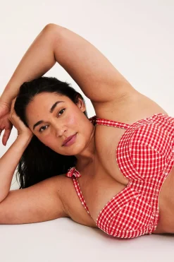 Stanik balkonetka od bikini, w kratkę, z wiązaniem