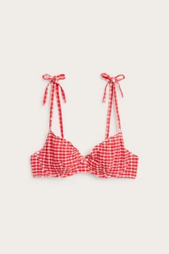 Stanik od bikini, w kratkę, z wiązaniem