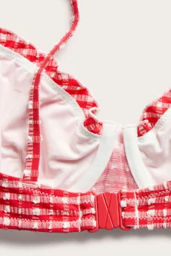 Stanik od bikini, w kratkę, z wiązaniem