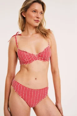 Stanik od bikini, w kratkę, z wiązaniem