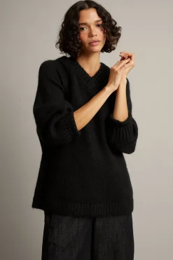Sweter oversize, z dzianiny z mieszanki wełny