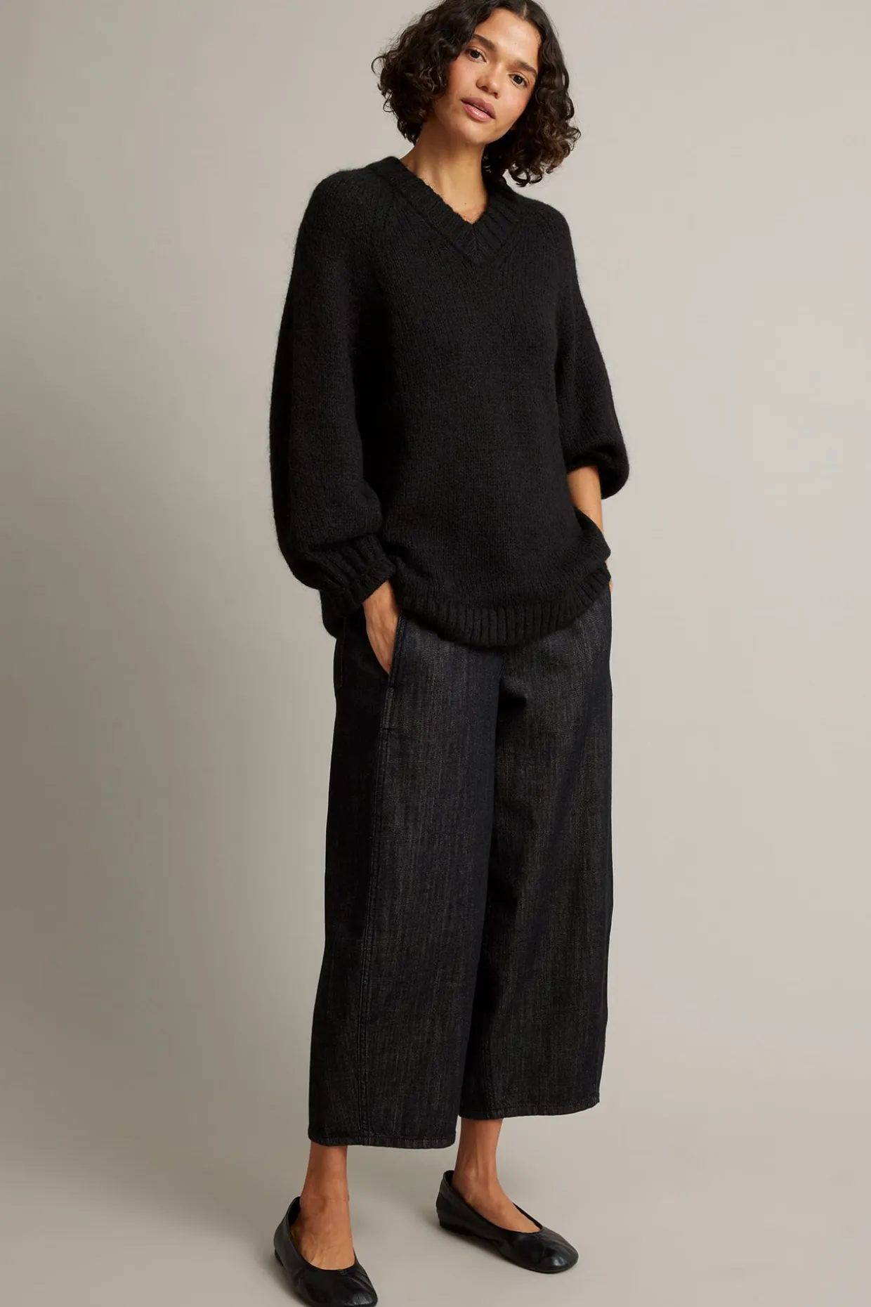 Sweter oversize, z dzianiny z mieszanki wełny