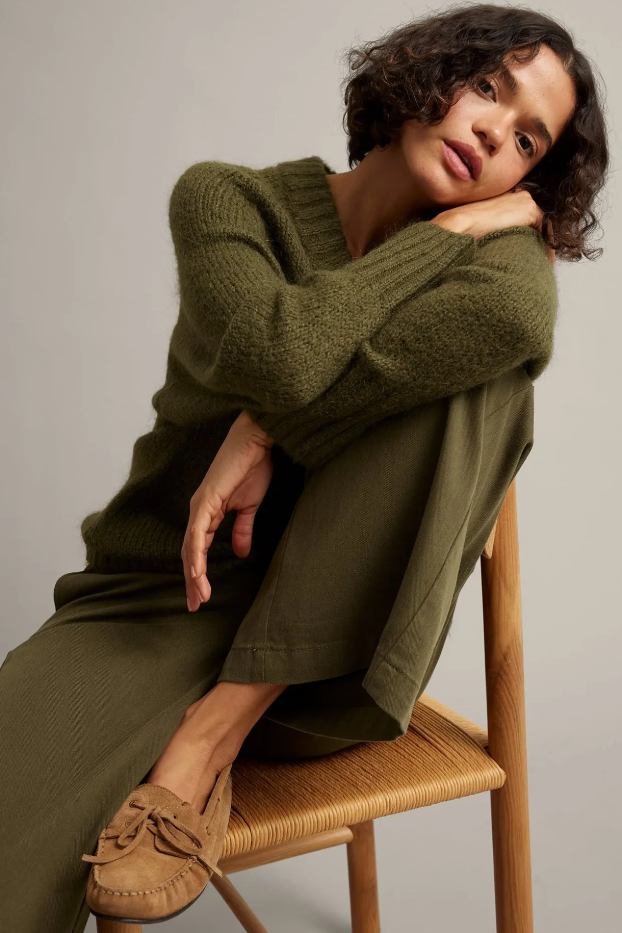 Sweter oversize, z dzianiny z mieszanki wełny