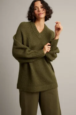 Sweter oversize, z dzianiny z mieszanki wełny