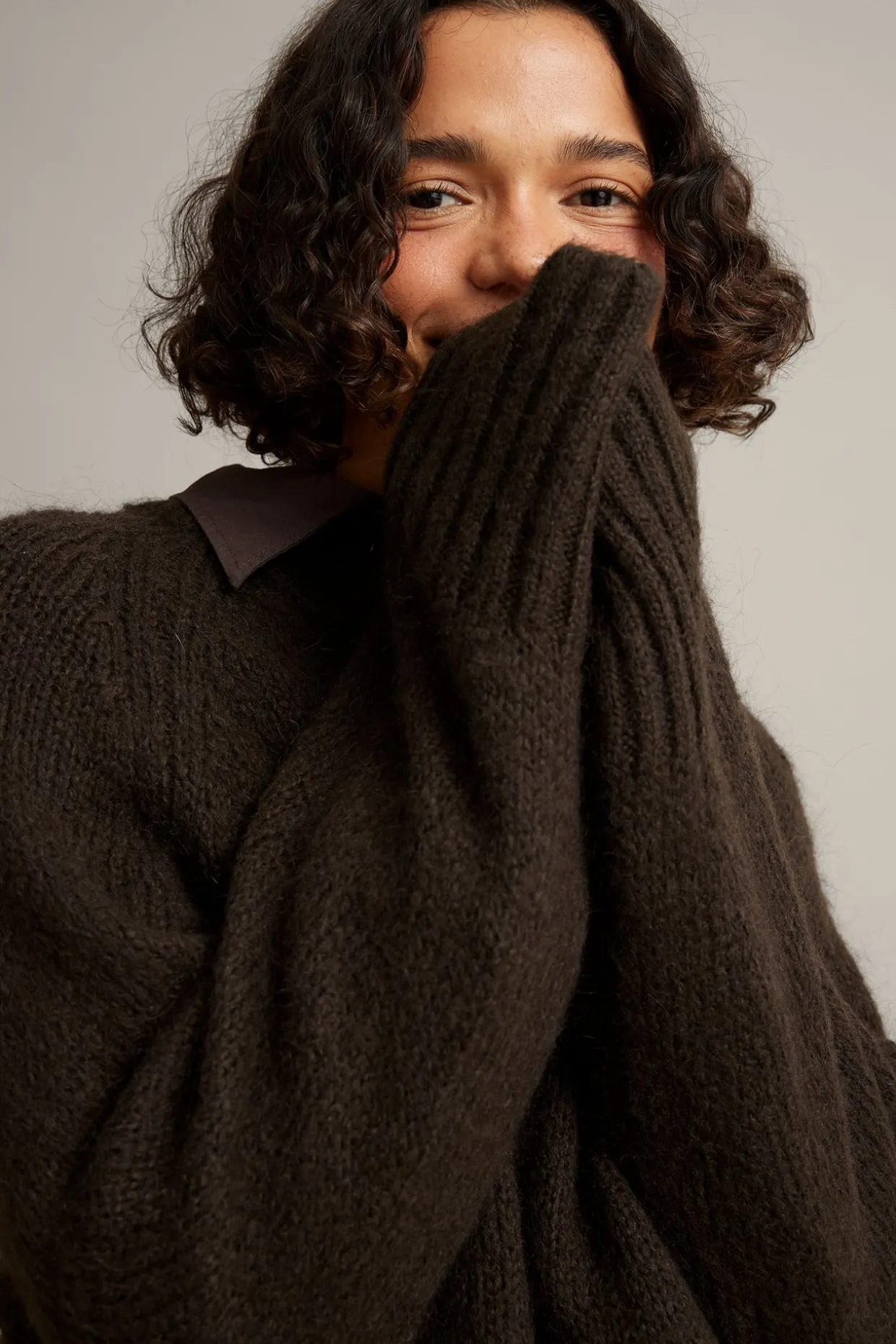 Sweter oversize, z dzianiny z mieszanki wełny