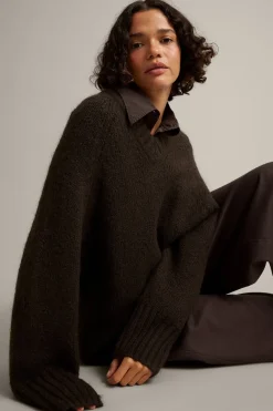 Sweter oversize, z dzianiny z mieszanki wełny