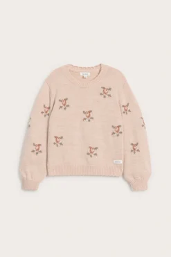 Sweter wełniany z dzianiny w róże