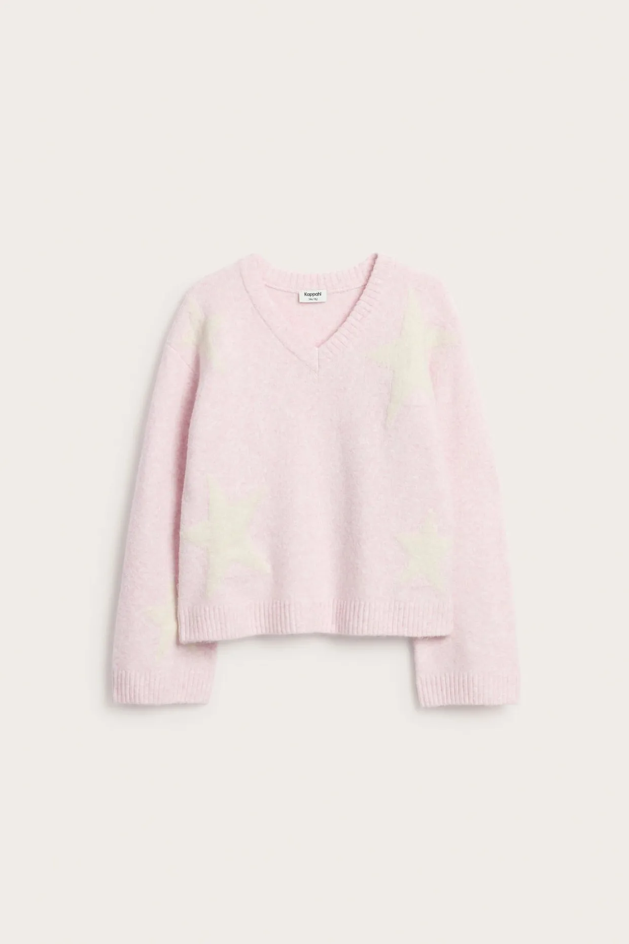 Sweter we wzory, z dzianiny, z dekoltem w szpic