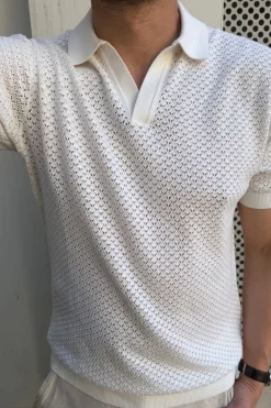 Sweter z ażurowej dzianiny, z krótkimi rękawami