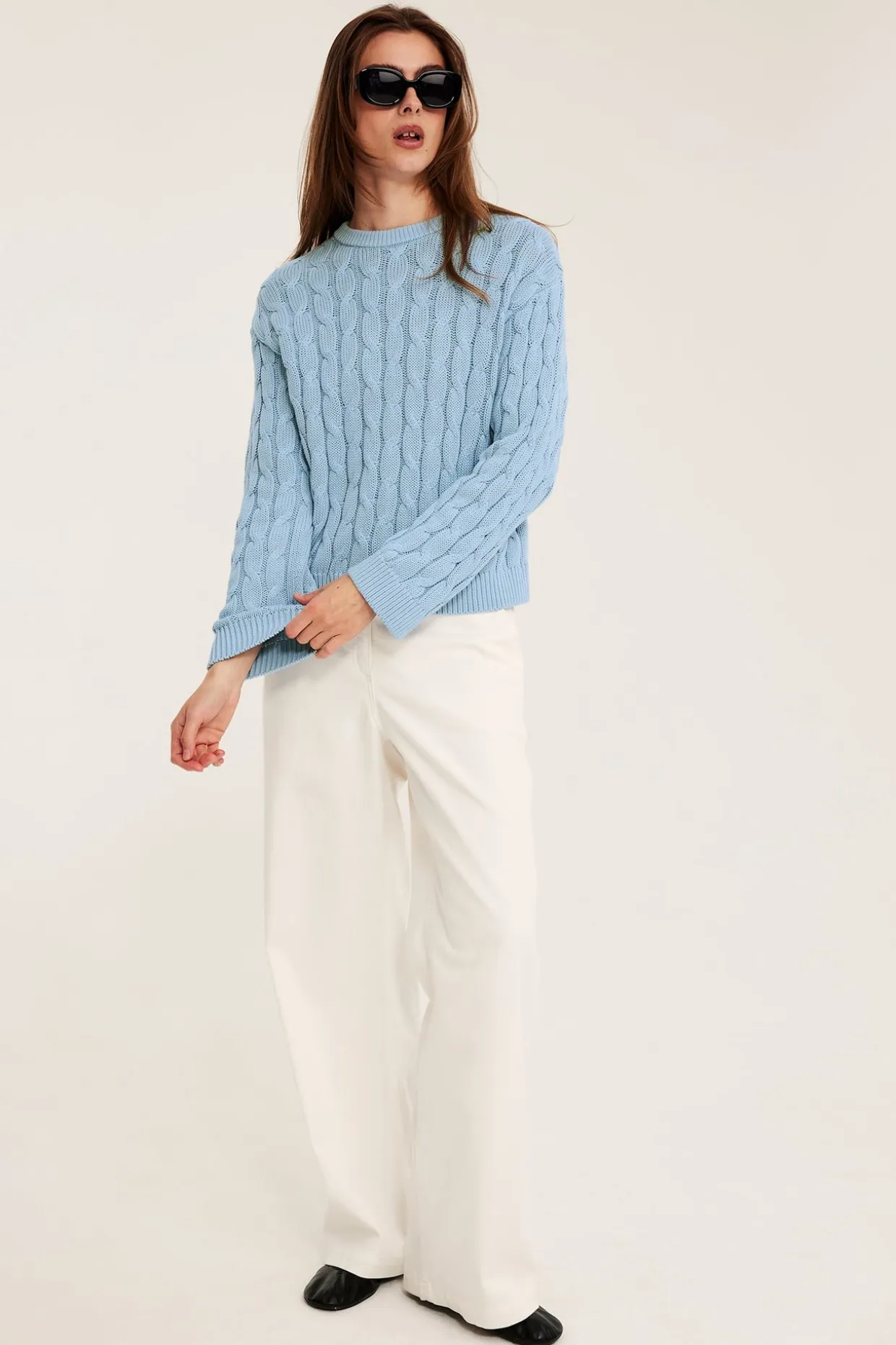 Sweter z dzianiny w warkocze, z bawełny