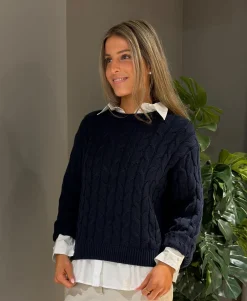 Sweter z dzianiny w warkocze, z bawełny