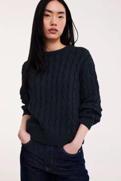 Sweter z dzianiny w warkocze, z bawełny