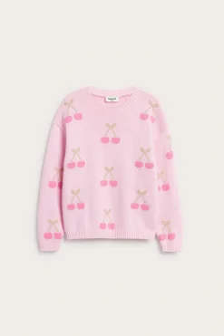 Sweter z dzianiny, w wiśnie