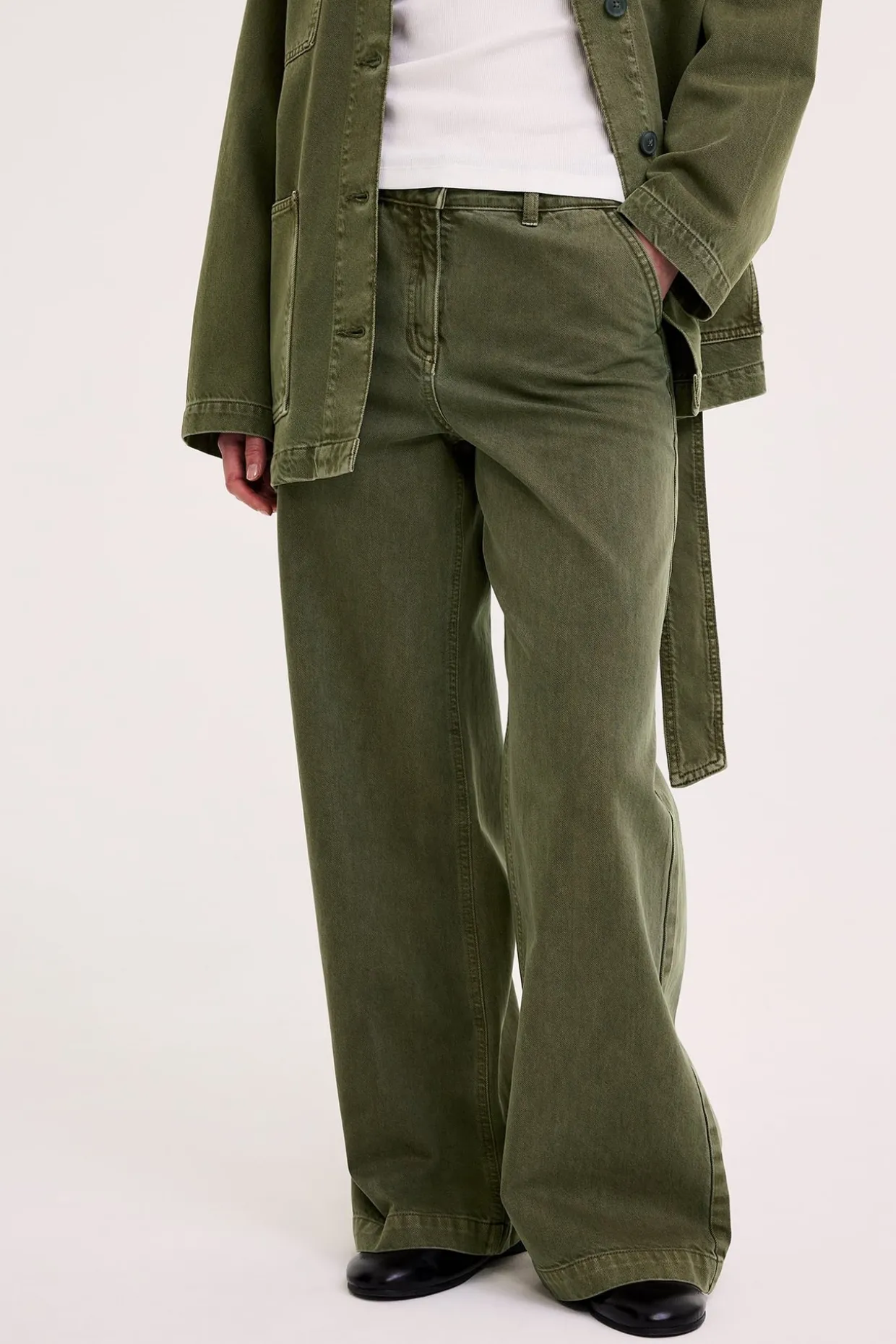 Szerokie spodnie z tkaniny twill