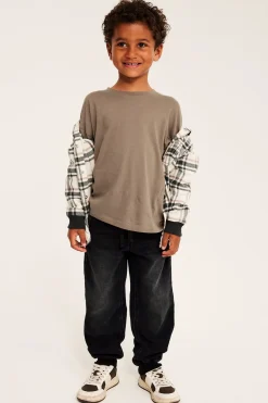 T-shirt oversize z długimi rękawami, z dzianiny bawełnianej