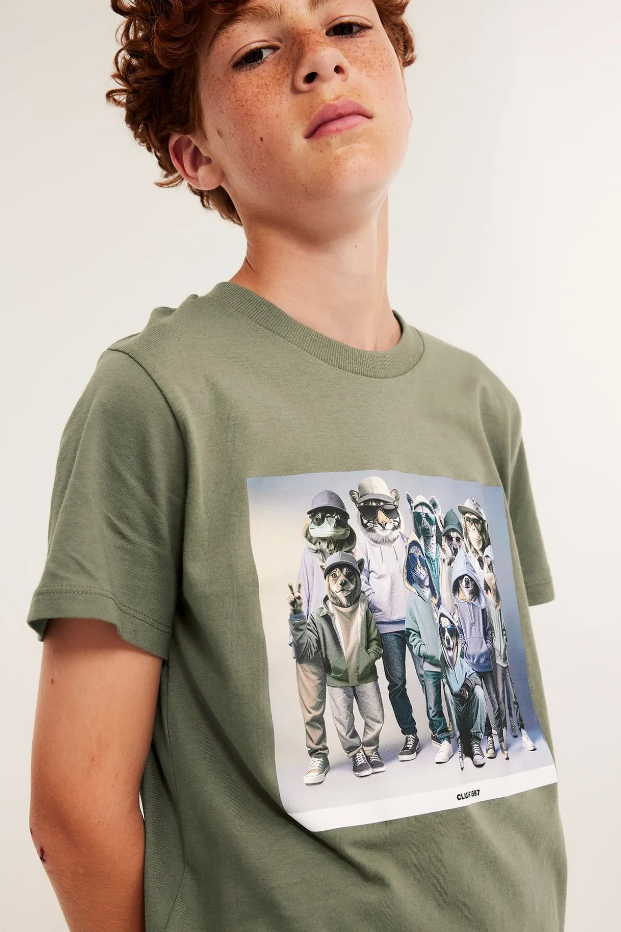 T-shirt z bawełnianej dzianiny, z nadrukiem z przodu, w zwierzęta