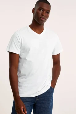 T-shirt z dekoltem w szpic, z bawełny
