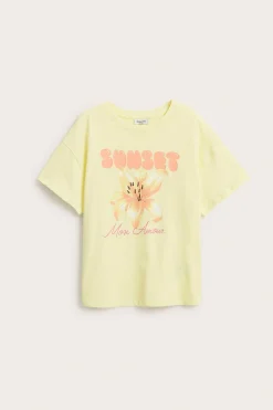 T-shirt z nadrukiem tekstowym i kwiatowym