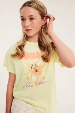 T-shirt z nadrukiem tekstowym i kwiatowym