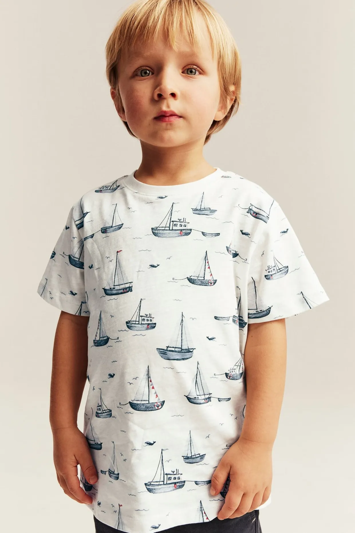 T-shirt z trykotu slub, w żaglówki